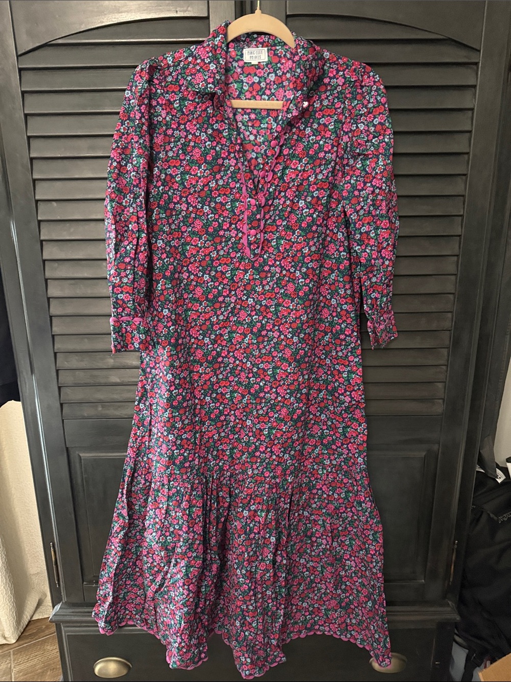 Pink City Prints Pink & Green Floral Maxi Dress with Ruffle Hem